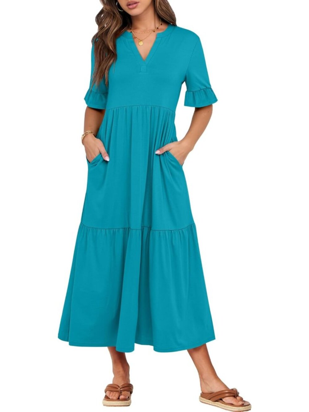 Summer Casual Maxi Dress for Women | Ruffle Short Sleeve, Flowy & Comfortable